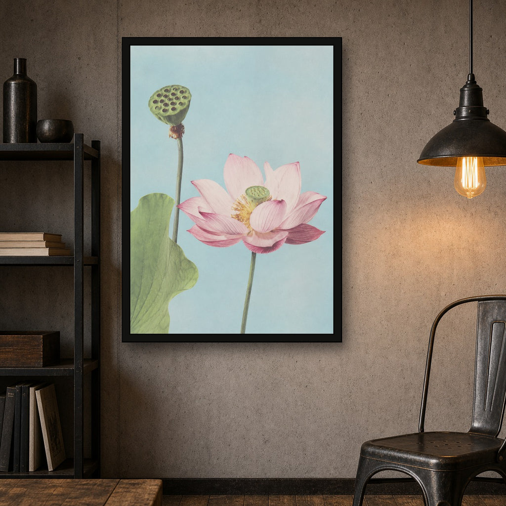 Lotus Bloom Botanical Japanese inspired poster print for modern wall decor