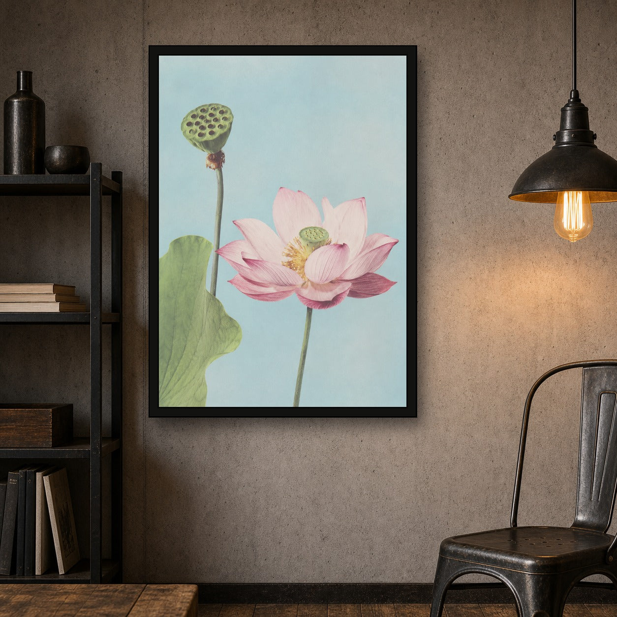 Lotus Bloom Botanical Japanese inspired poster print for modern wall decor