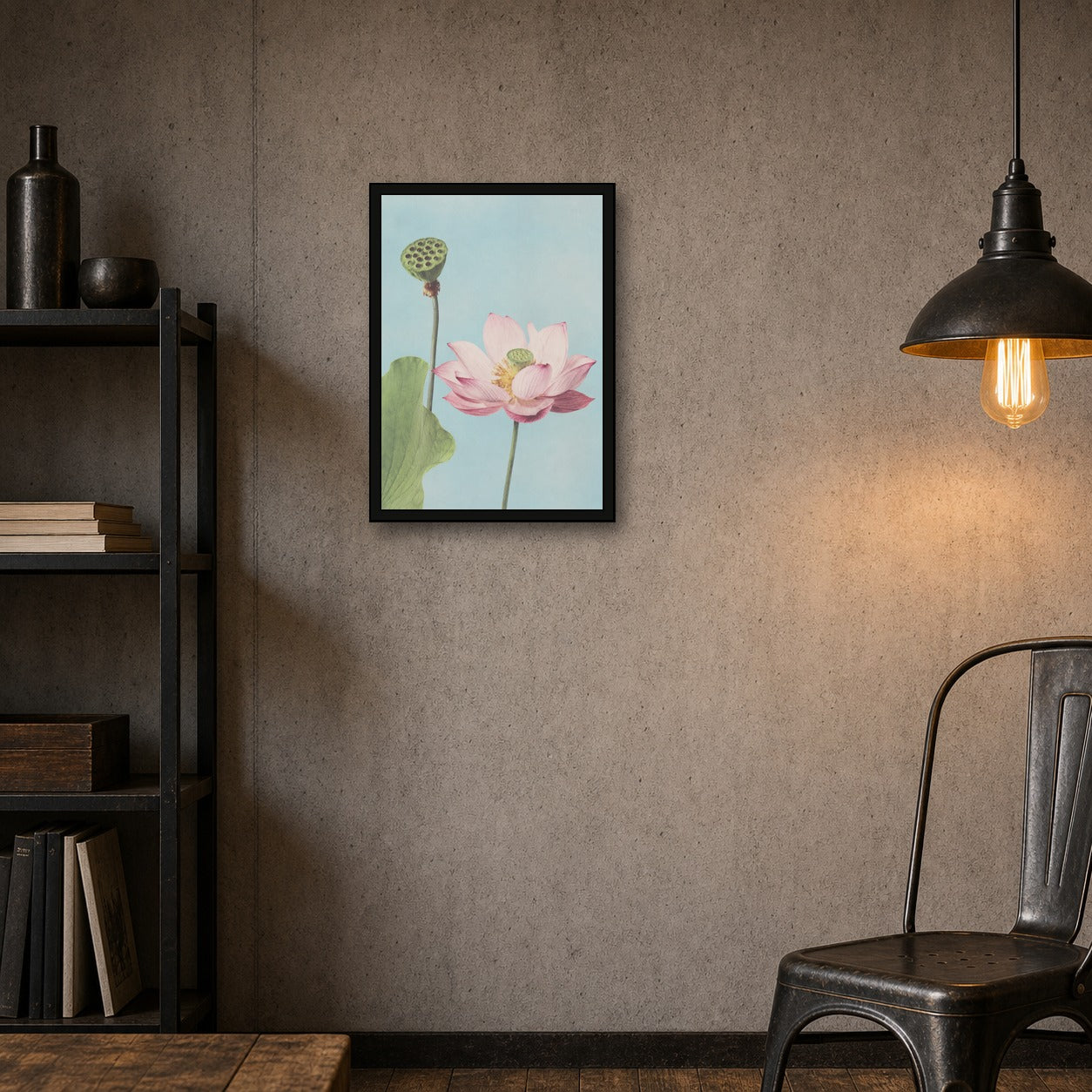 Lotus Bloom Botanical Japanese inspired poster print for modern wall decor