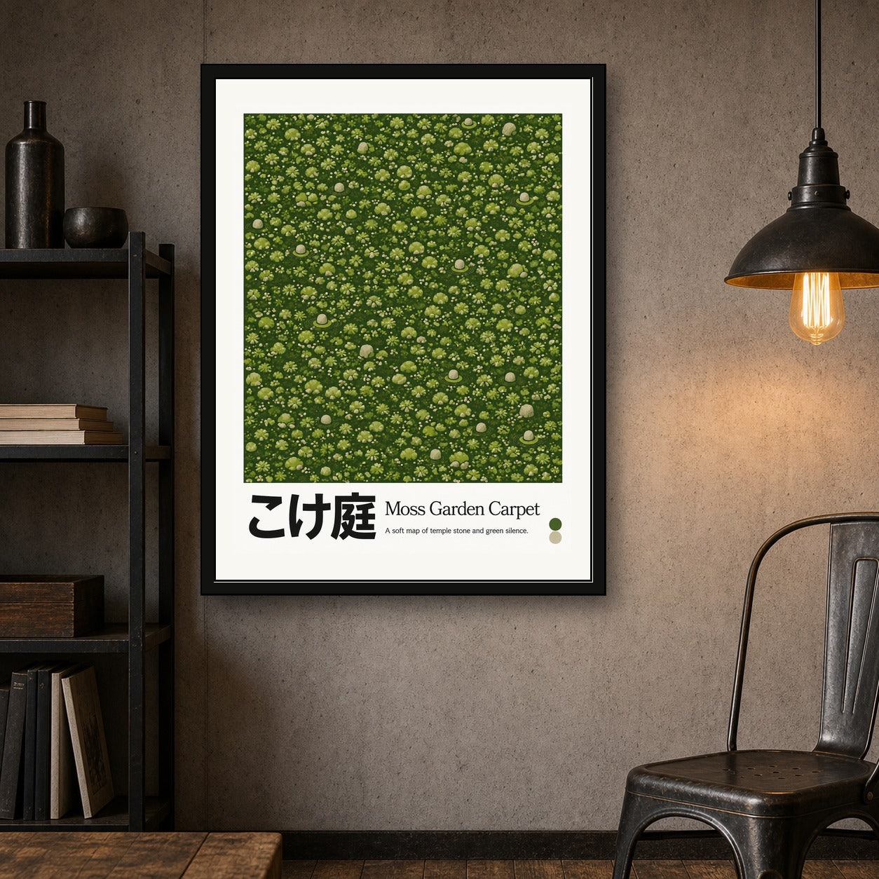 Zen Moss Garden Poster, Japanese Serene Wall Art, Tranquil Green Landscape Print - corrected 3x4 room mockup