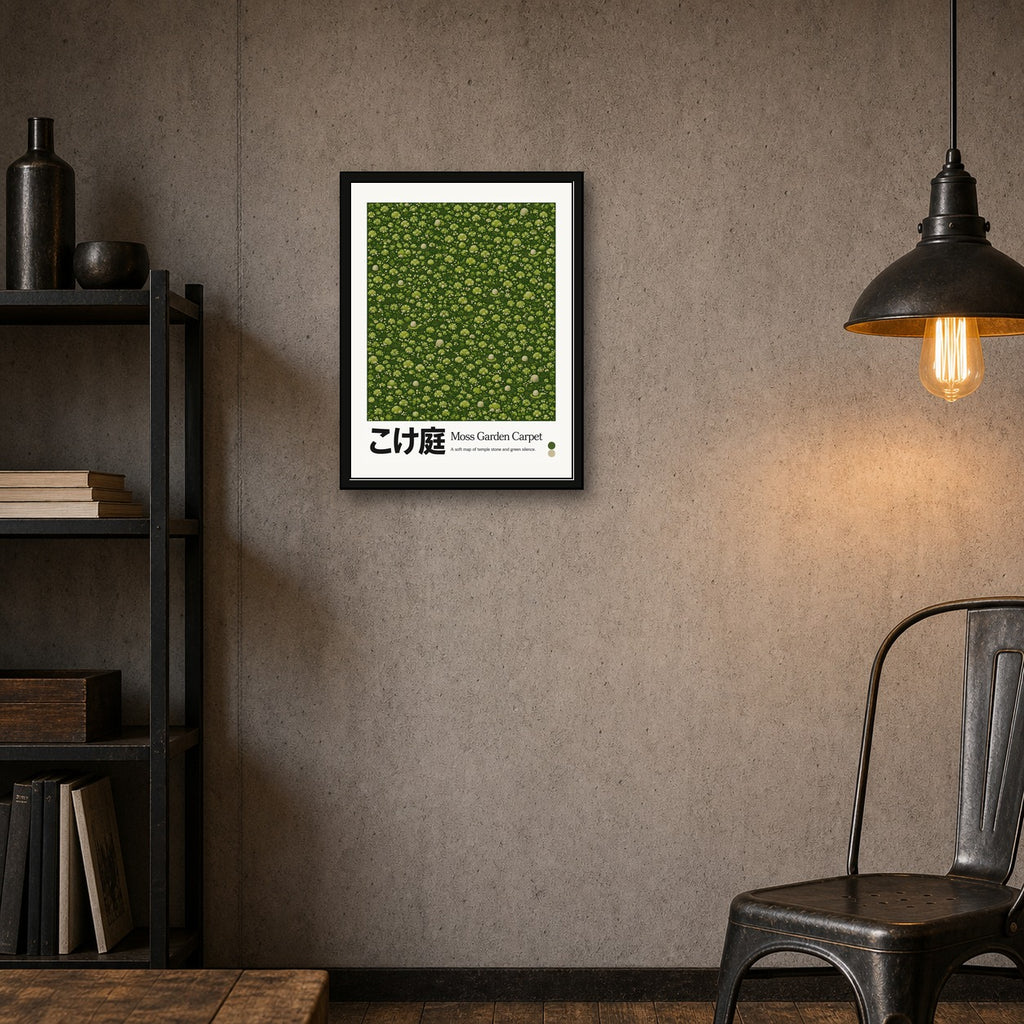 Zen Moss Garden Poster, Japanese Serene Wall Art, Tranquil Green Landscape Print - corrected 3x4 room mockup