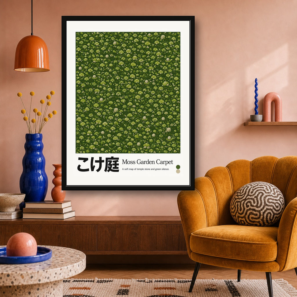 Zen Moss Garden Poster, Japanese Serene Wall Art, Tranquil Green Landscape Print - corrected 3x4 room mockup