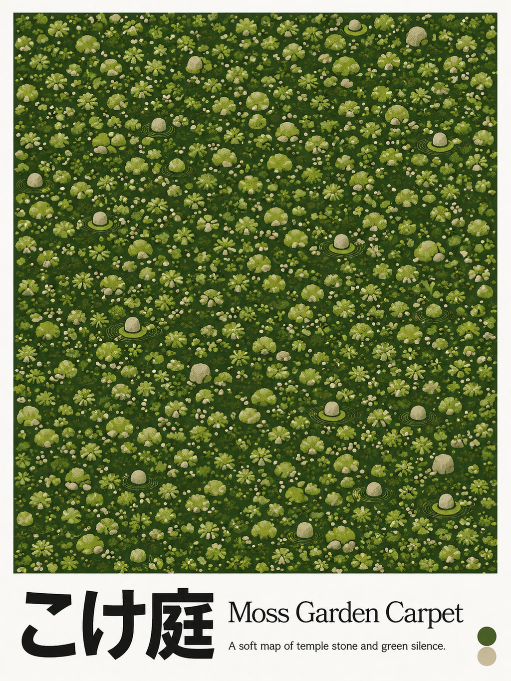 Zen Moss Garden Poster, Japanese Serene Wall Art, Tranquil Green Landscape Print - corrected 3x4 flat artwork
