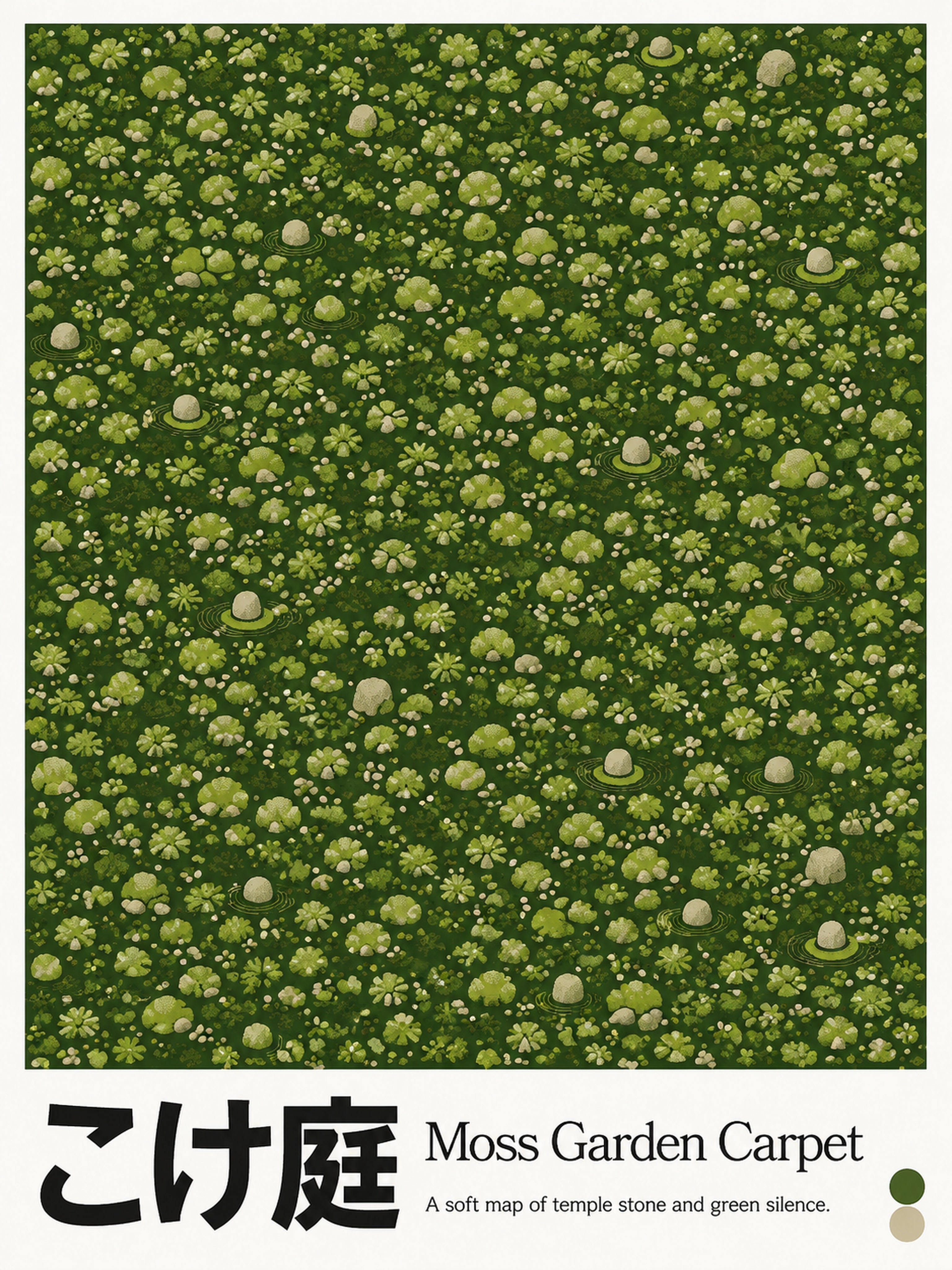 Zen Moss Garden Poster, Japanese Serene Wall Art, Tranquil Green Landscape Print - corrected 3x4 flat artwork