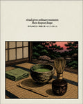 Zen Tea Ceremony Poster, Japanese Woodcut Style Wall Art, Serene Matcha Ritual Print - corrected 4x5 flat artwork
