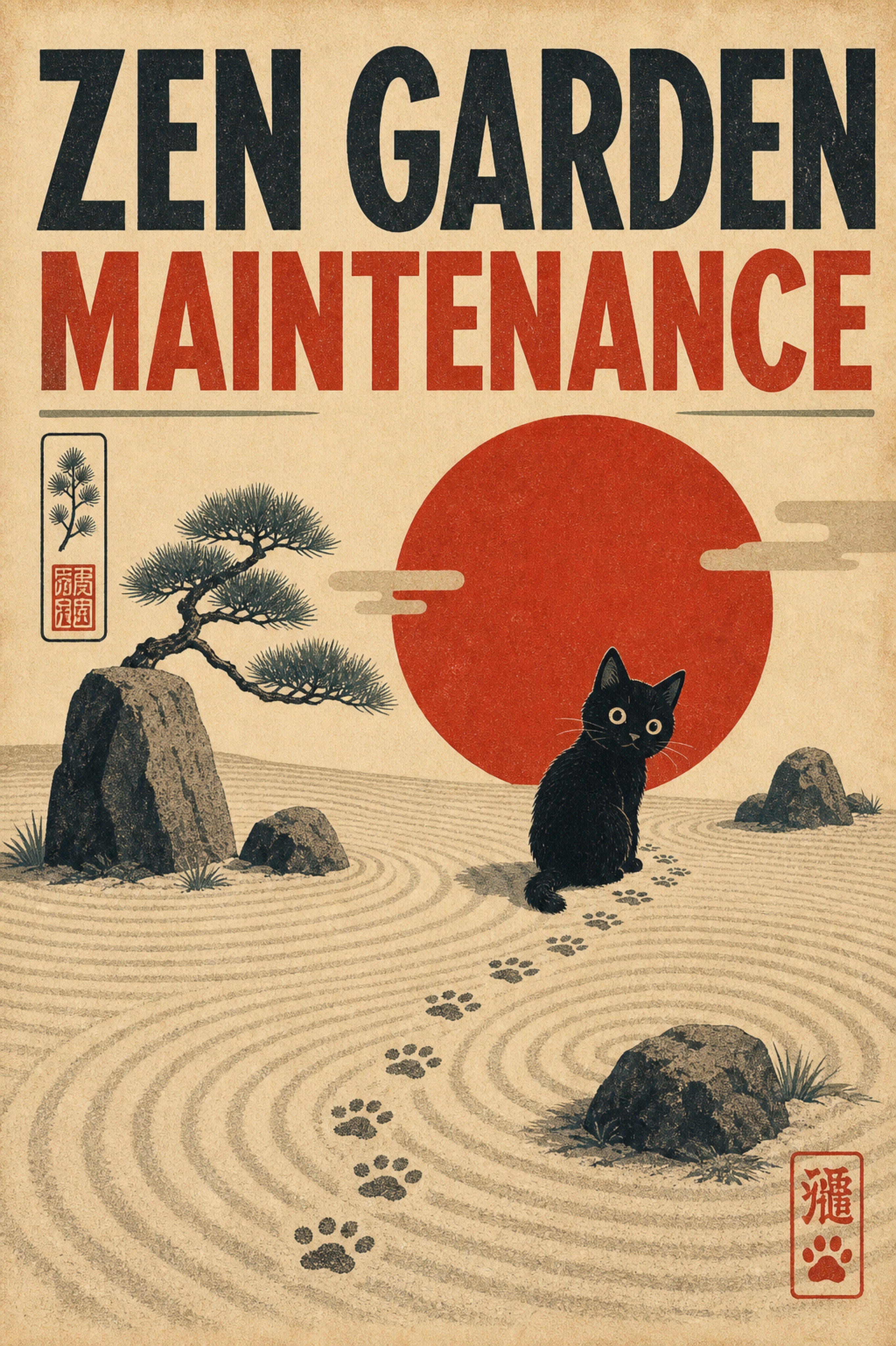 Zengardenmaintenance Japanese Retro Poster Print