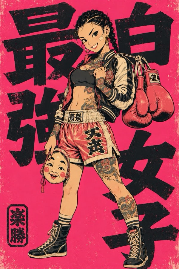 Boxing Girl Japanese Retro Poster
