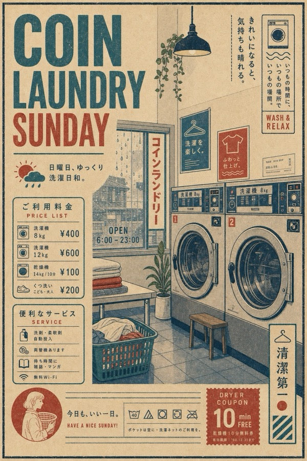 Coin Laundry Sunday Japanese Poster