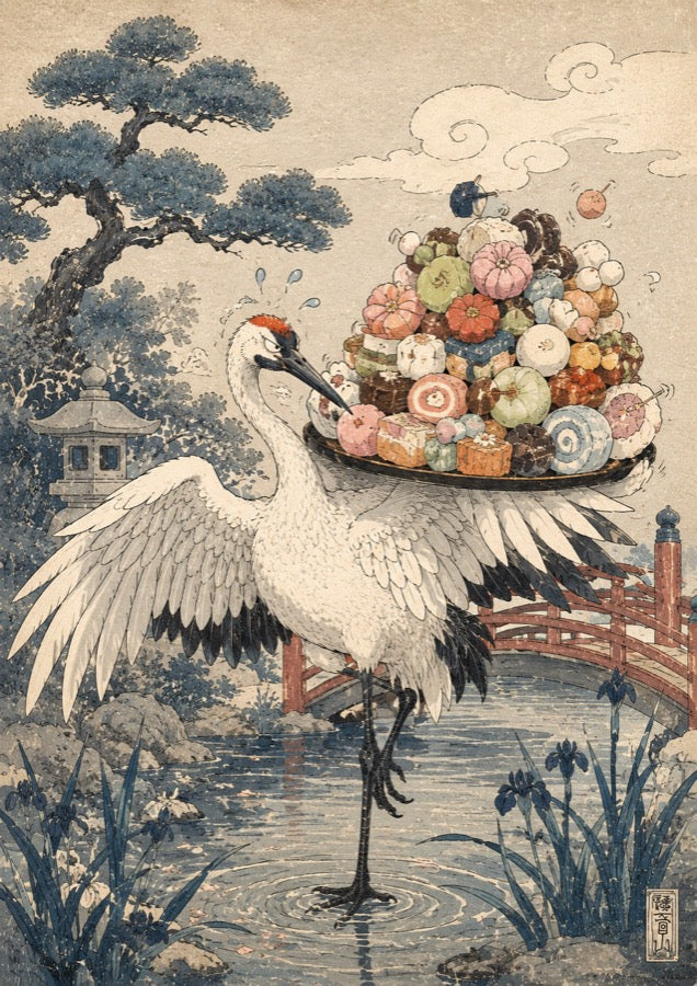 Crane Sushi Balancer Japanese Poster