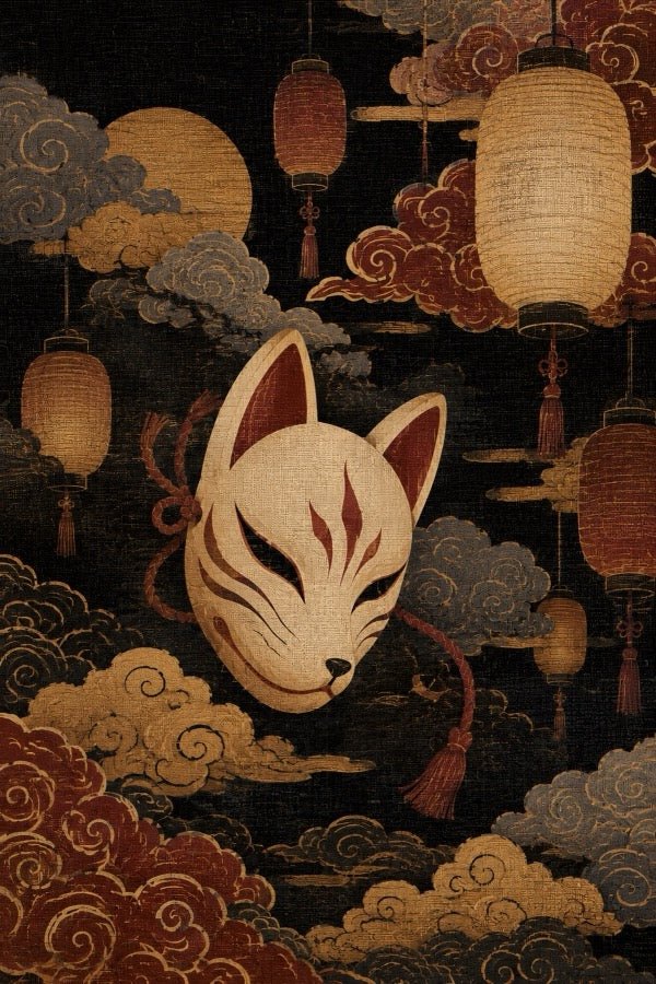 Fox Mask Lanterns Japanese Poster