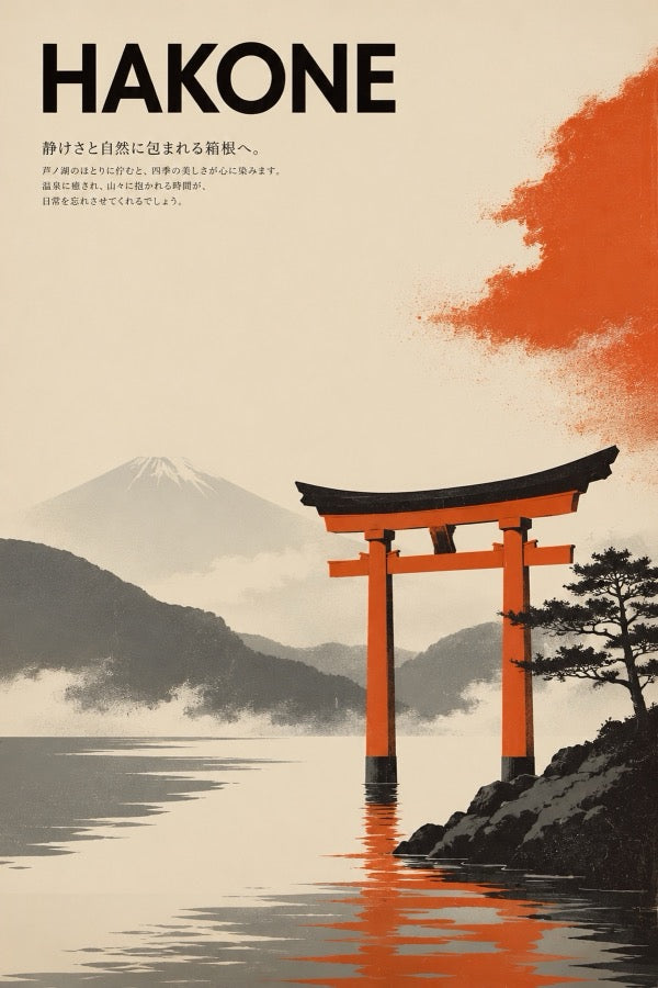 Hakone Torii Gate Lake Japanese Retro Poster Print