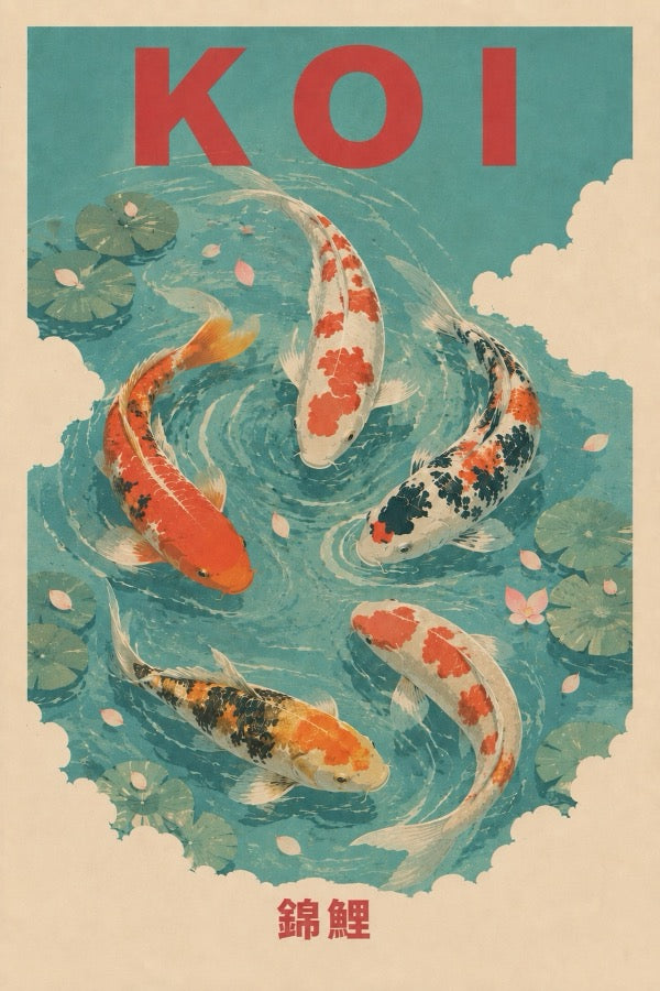 Koi Current Poster, Japanese Travel Wall Art, Matte Print