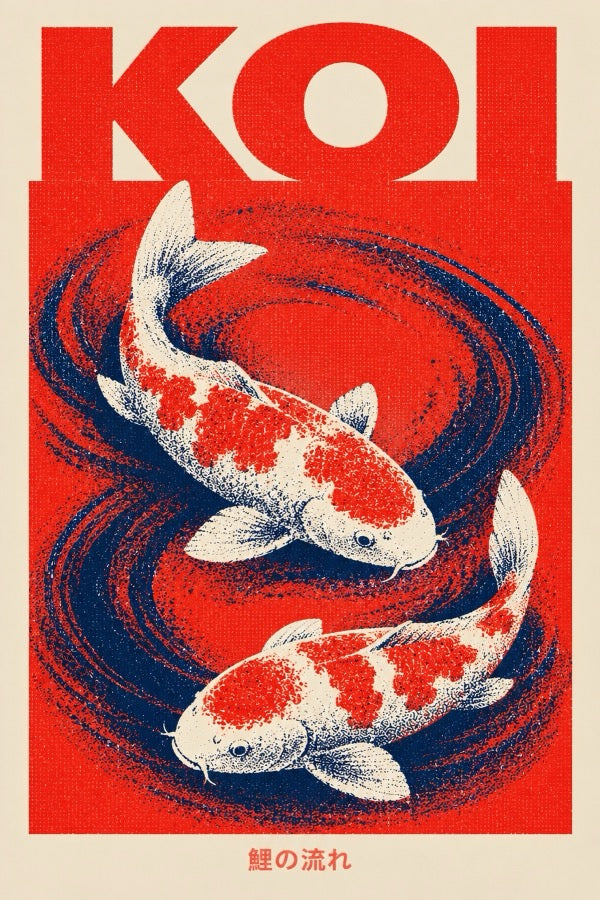 Koi Red Current Japanese Retro Poster Print