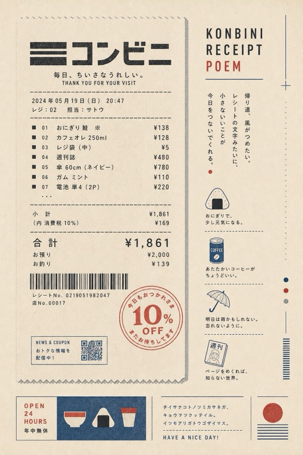 Konbini Receipt Poem Japanese Retro Poster Print
