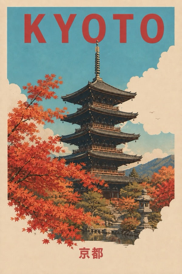 Kyoto Pagoda Travel Japanese Retro Poster Print