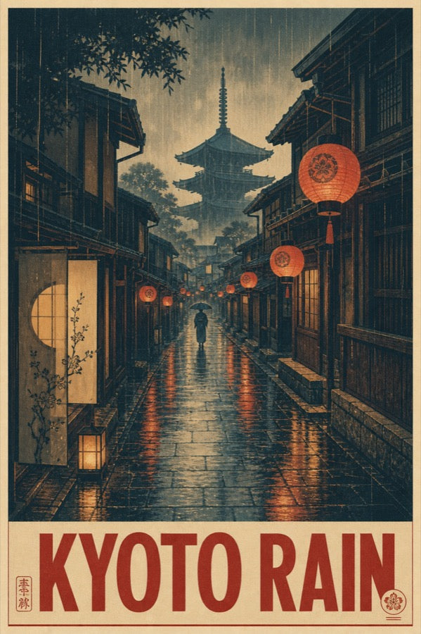 Kyoto Rain Poster, Japanese Travel Wall Art, Matte Print