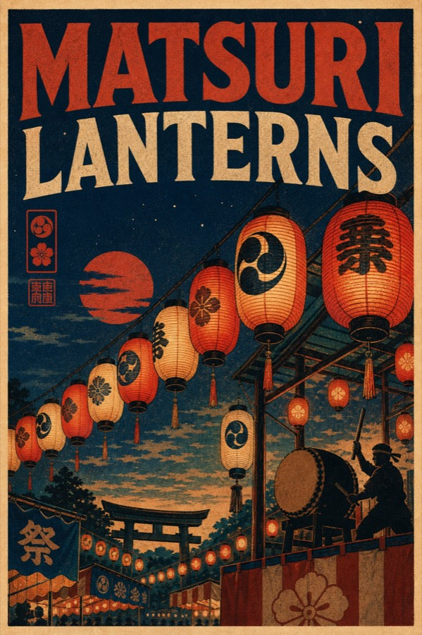 Matsurilanterns Japanese Retro Poster Print