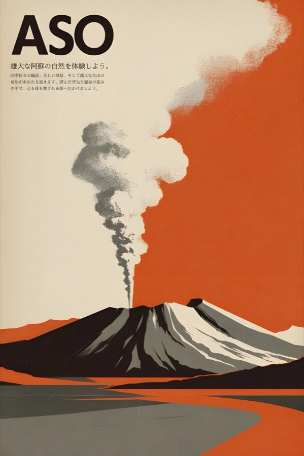 Mount Aso Japan Travel Poster