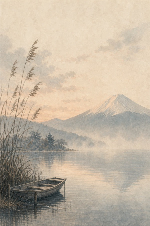 Mutedfujilake 01 Left Japanese Retro Poster Print