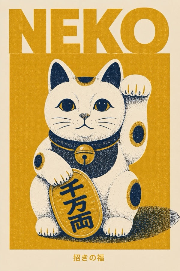 Neko Lucky Cat Poster Japanese Retro Poster Print