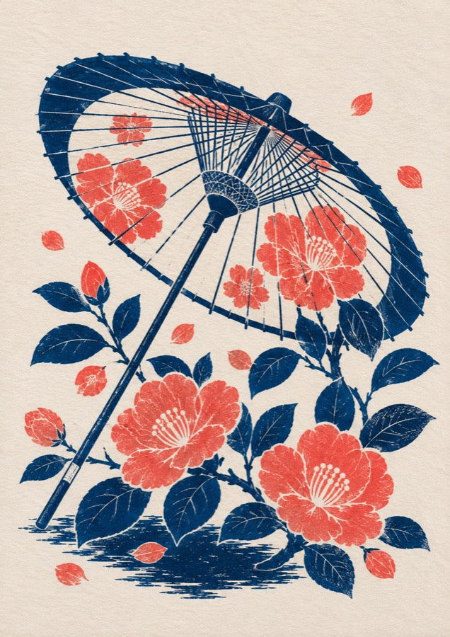 Parasol Peonies Japanese Retro Poster Print