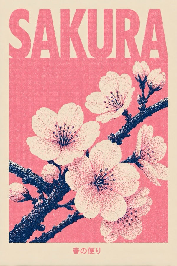 Sakura Blossom Pink Japanese Retro Poster Print