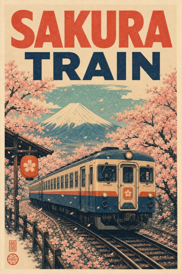 Sakuratrain Japanese Retro Poster Print