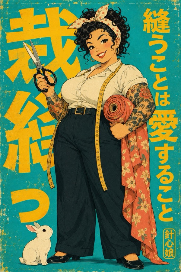 Sewing Girl Japanese Retro Poster Print