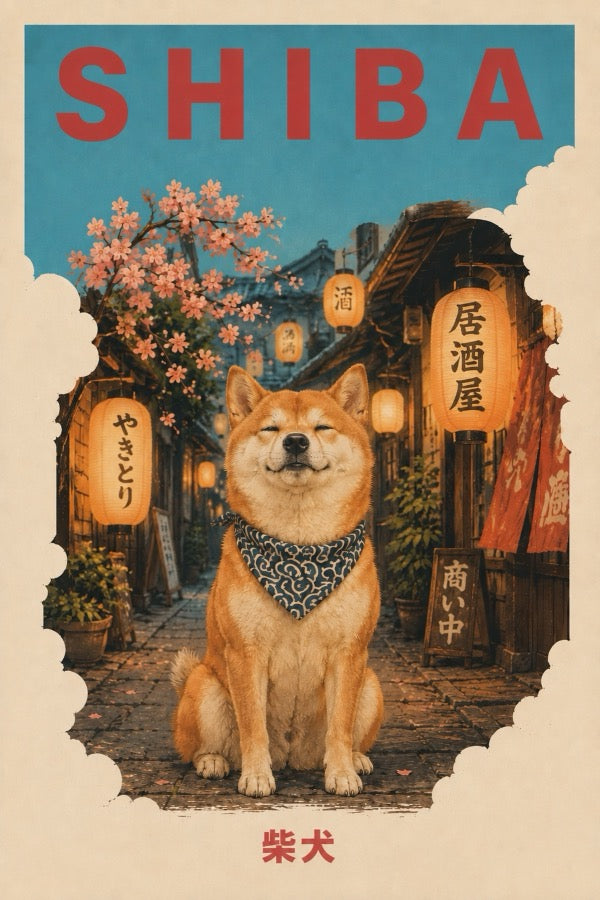 Shiba Inu Izakaya Poster, Japanese Kitchen Wall Art, Matte Print