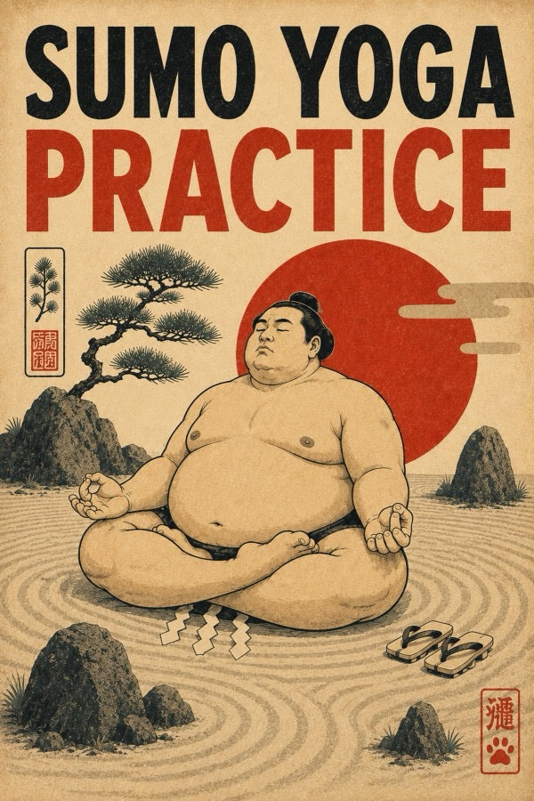 Sumo Yoga Practice Japanese Retro Poster Print