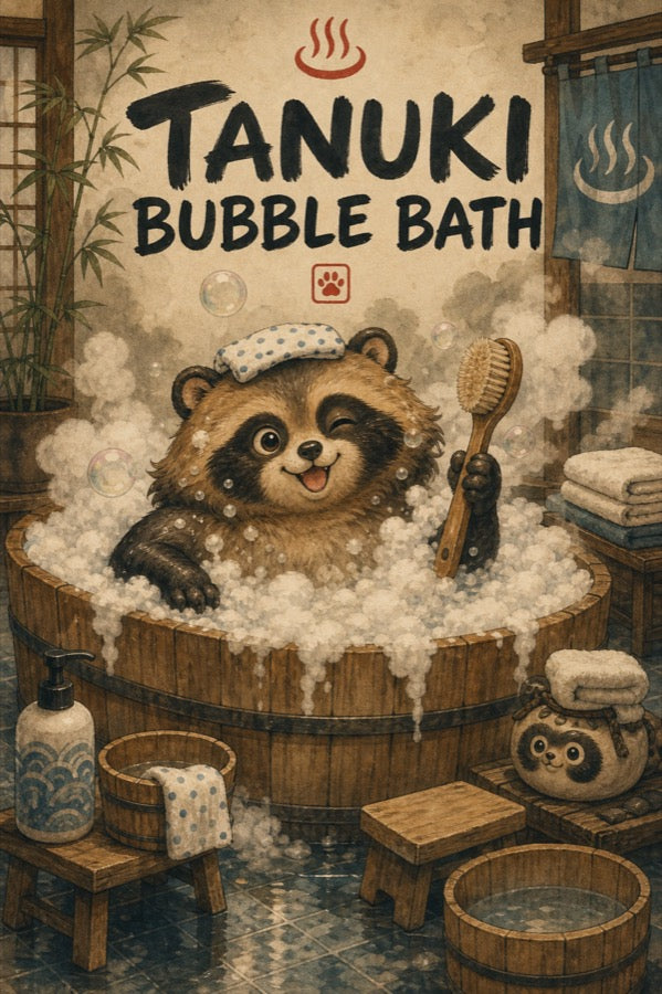 Tanukibubblebath Japanese Retro Poster Print