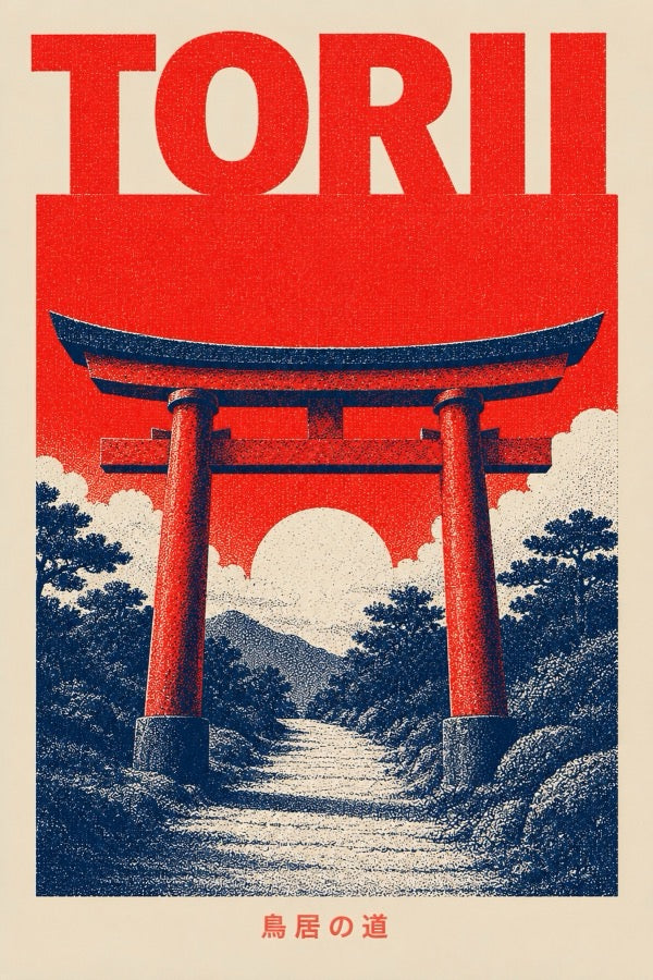 Torii Gate Red Path Japanese Retro Poster Print