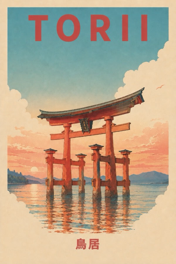 Torii Gate Water Travel Japanese Retro Poster Print