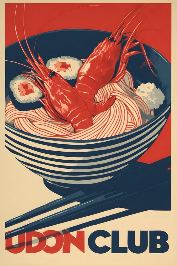 Udon Club Poster, Japanese Kitchen Wall Art, Matte Print