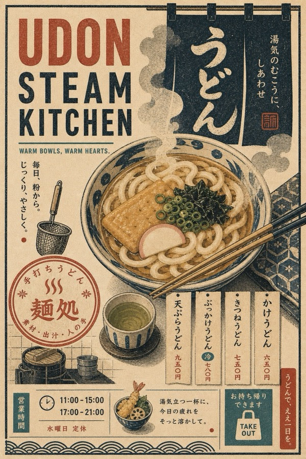 Udon Steam Kitchen Japanese Retro Poster Print